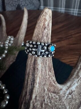 Sterling Silver Cross Dot Turquoise Ring